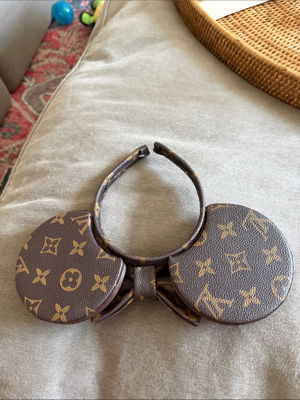 Designer-Inspired Brown Monogram Mouse Ears Headband - Picture 4 of 4